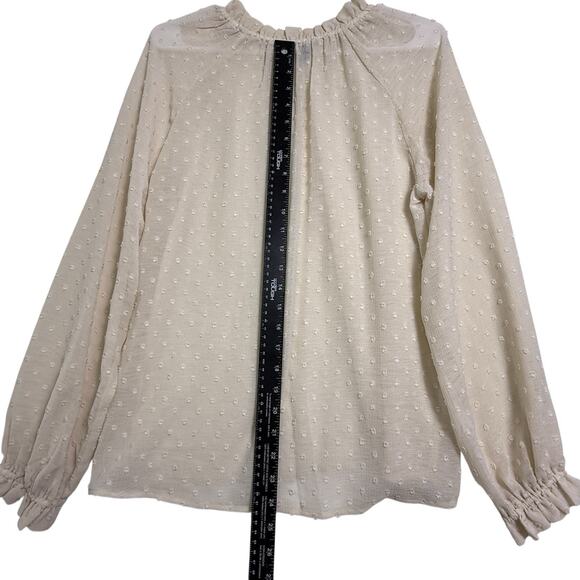 Democracy Cream Swiss Dot Ruffle Blouse Size S Coquette Romantic - Picture 6 of 9